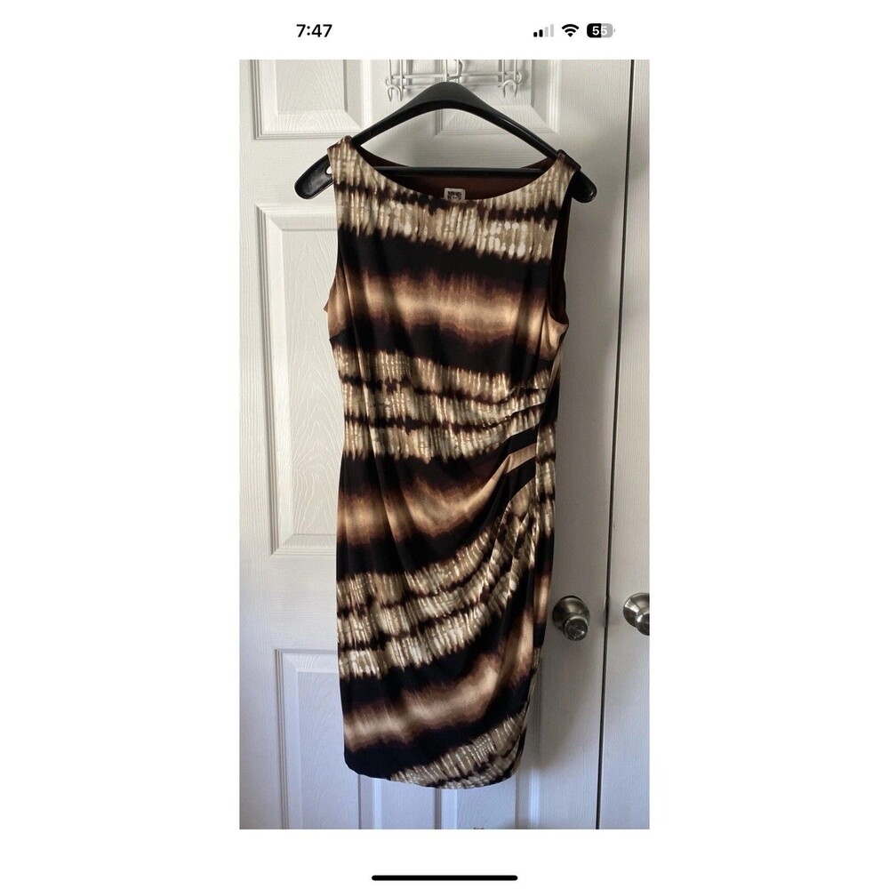 Anne Klein Dress Womens 14 Brown Sleeveless Stretch Lined Knee Length